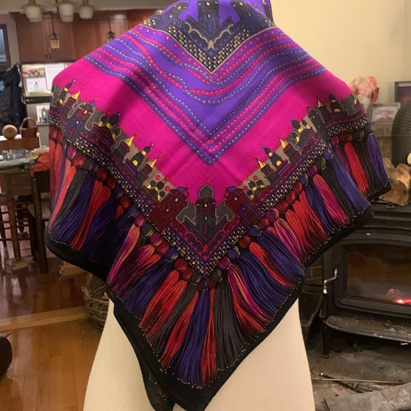 ALBERT NIPON VINTAGE WOOL CHALLIS SCARF STOLE WITH RUSSIAN MOTIFS - Picture 3 of 16